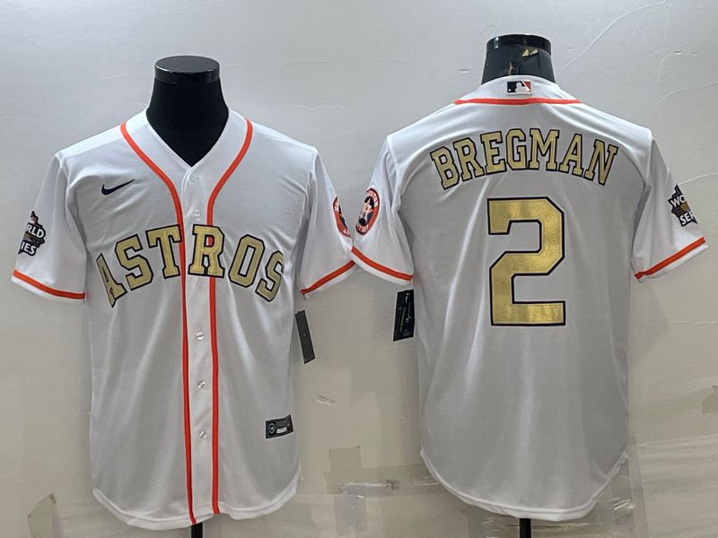 Men Houston Astros #2 Bregman White Champion Gold Game Nike 2022 MLB Jersey->houston astros->MLB Jersey